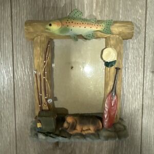 Vintage DEZINE Trout Bloodhound Fisherman Photo Frame Fly Fish 3.5" x5" 19
